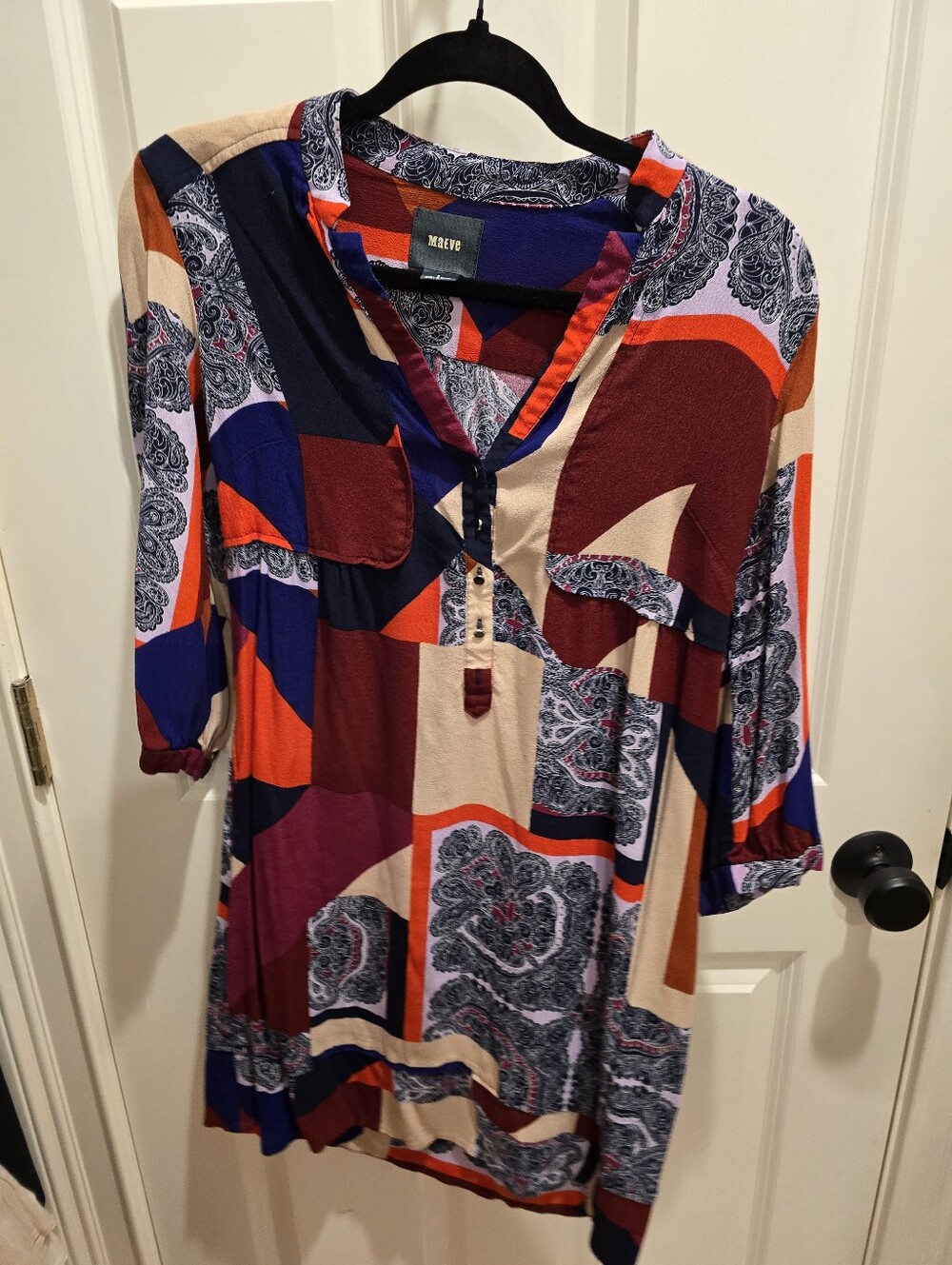 Maeve Dress From Anthropologie Multicolor Geometric & Paisley V-Neck Tunic Dress